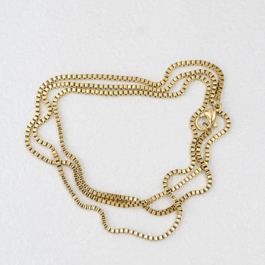 (60cm) Box Chain Necklace Stainless Steel PVD Gold Plated Rantai Kalung Itali Kaca Hypoallergenic