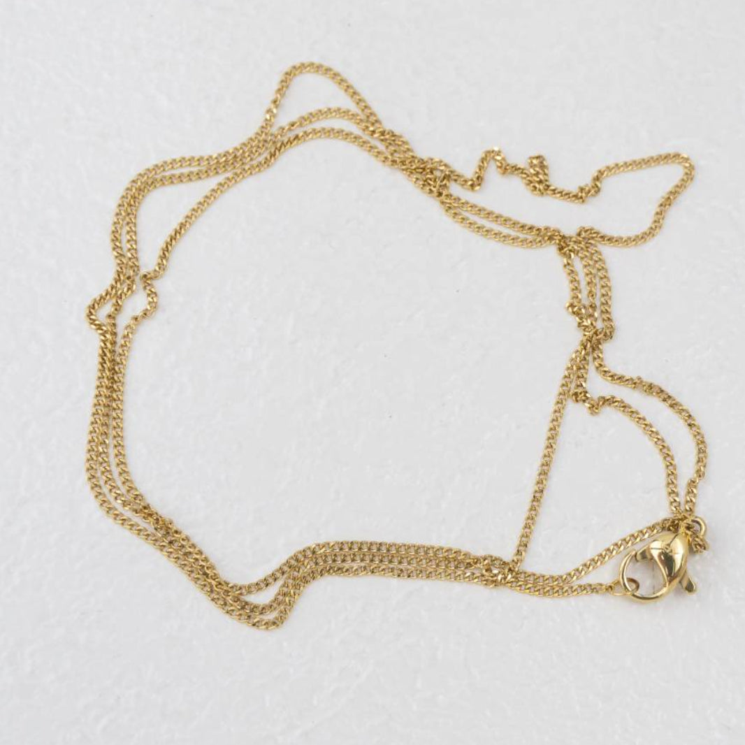 (60cm) Curb Chain Necklace Stainless Steel PVD Gold Plated Rantai Kalung Pipih Hypoallergenic