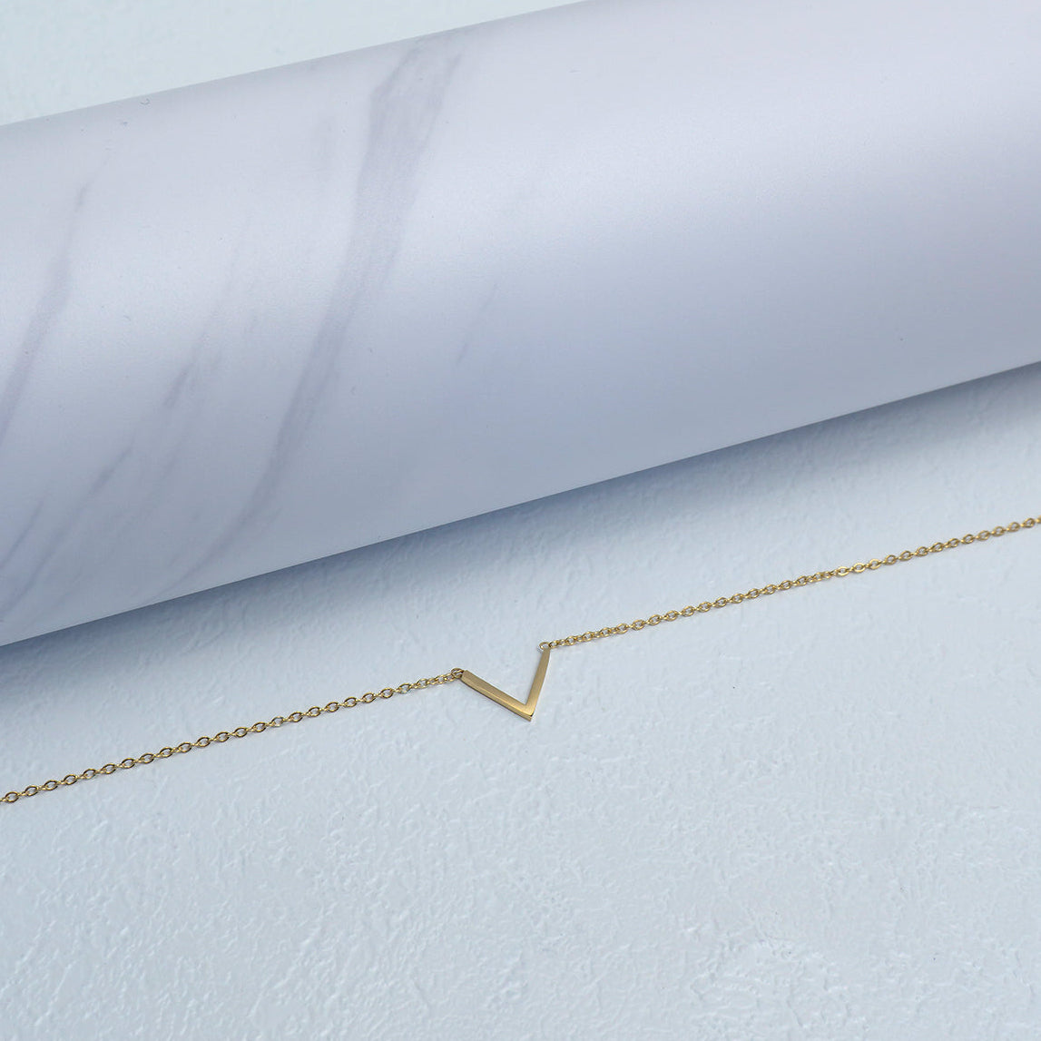 (20+3cm) Minimalist Chevron V-Shape Station Chain Anklet Bracelet Stainless Steel PVD Gold Plated Gelang Kaki Simple Hypoallergenic
