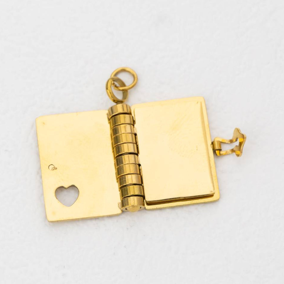 (19mm) Openable Turn Page Dairy Book Pendant Stainless Steel PVD Gold Plated Liontin Buku Harian Hypoallergenic
