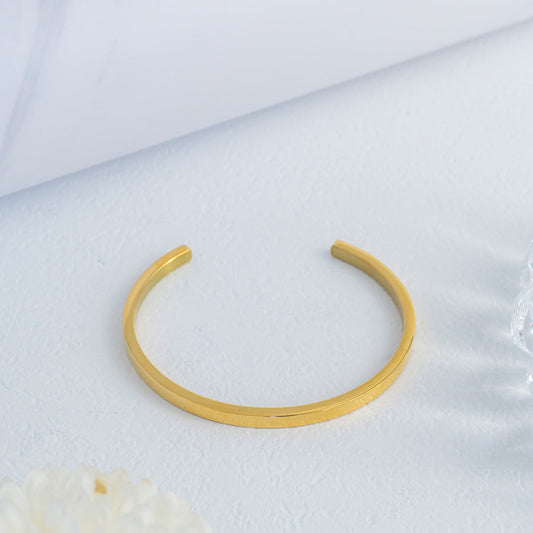 Minimalist Glossy Cuff Bangle Bracelet Stainless Steel PVD Gold Plated Gelang Bangle Hypoallergenic
