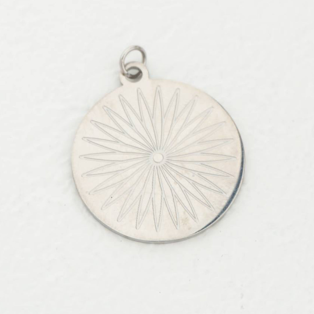 (23mm) Flower Round Medallion Pendant Stainless Steel PVD Gold Plated Liontin Bunga Koin Bulat Hypoallergenic