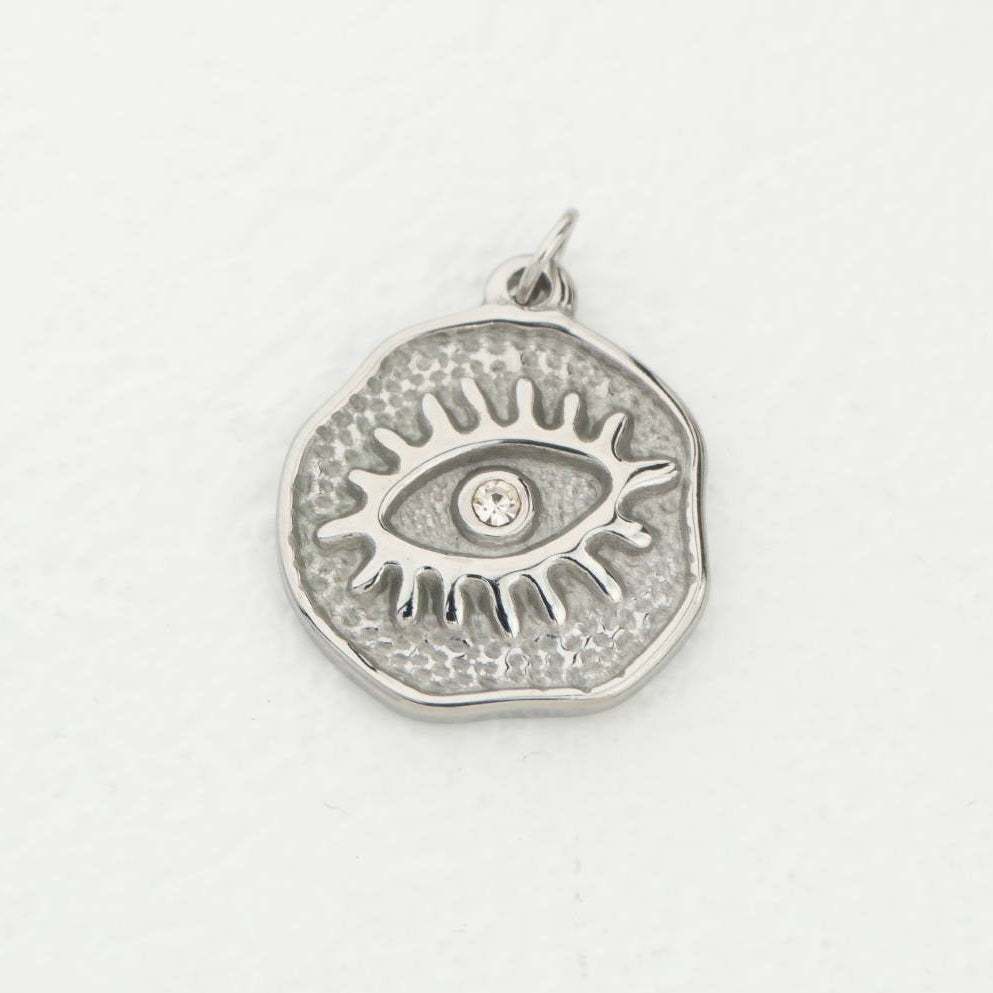 (2.2cm) Evil Eye Medallion Charms Stainless Steel PVD Gold Plated Liontin Mata Iblis Hypoallergenic