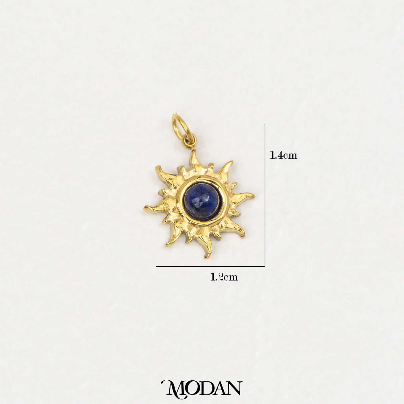 (14mm) Natural Gemstones Sun Charm Stainless Steel PVD Gold Plated Liontin Matahari Batu Alam Hypoallergenic