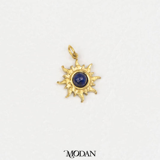 (14mm) Natural Gemstones Sun Charm Stainless Steel PVD Gold Plated Liontin Matahari Batu Alam Hypoallergenic