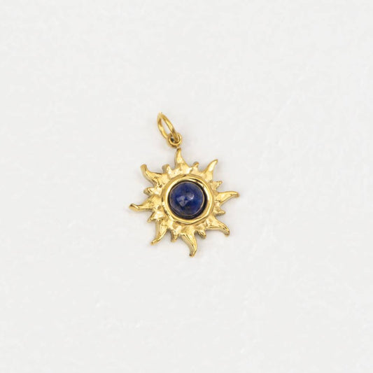 (14mm) Natural Gemstones Sun Charm Stainless Steel PVD Gold Plated Liontin Matahari Batu Alam Hypoallergenic