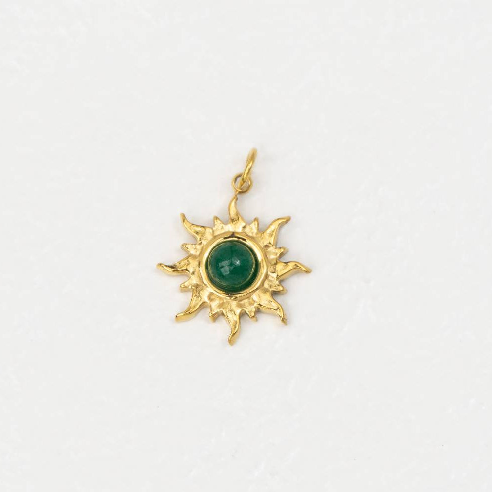 (14mm) Natural Gemstones Sun Charm Stainless Steel PVD Gold Plated Liontin Matahari Batu Alam Hypoallergenic