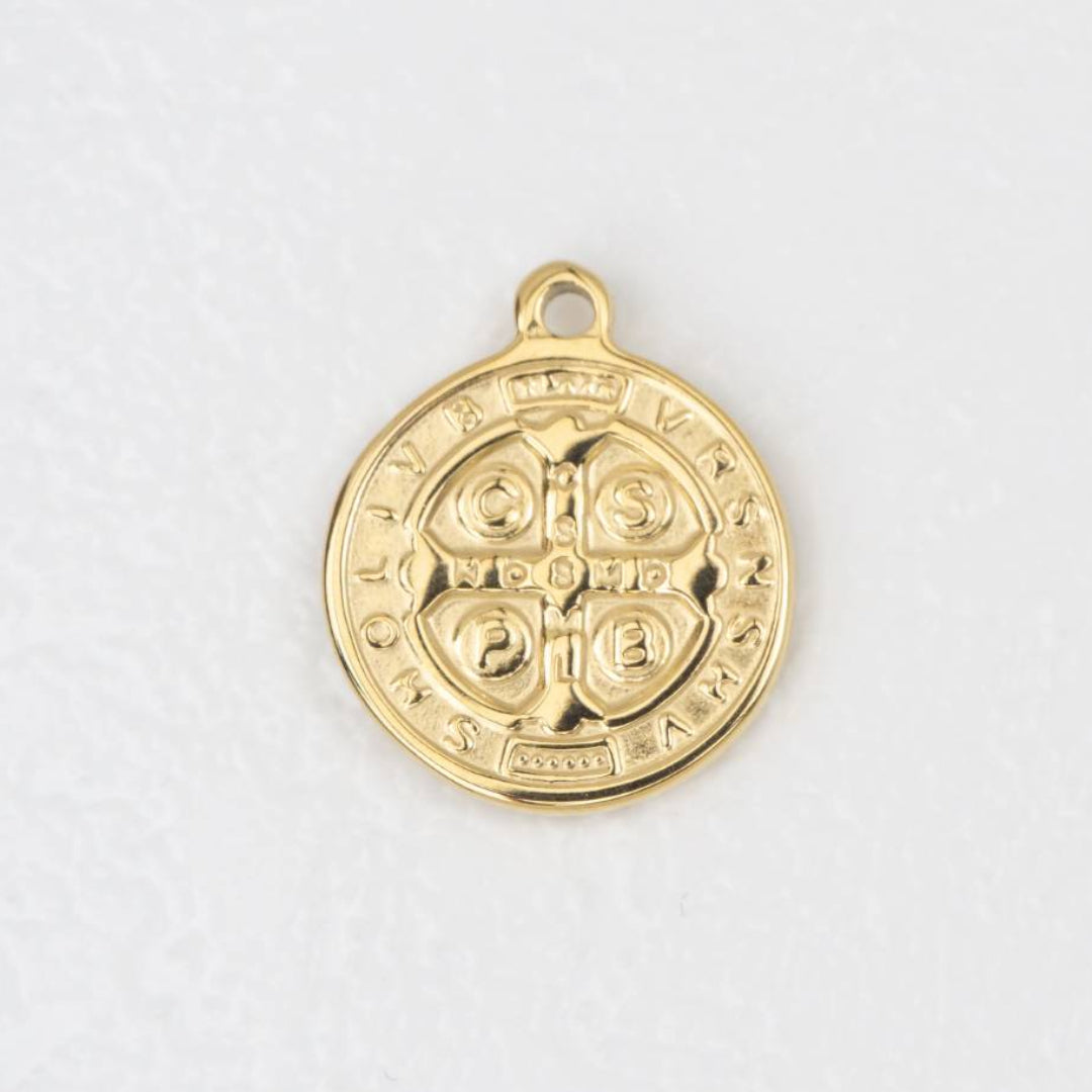 (21mm) Saint Benedict Medallion Pendant Stainless Steel PVD Gold Plated Liontin Medali Santo Benediktus Hypoallergenic