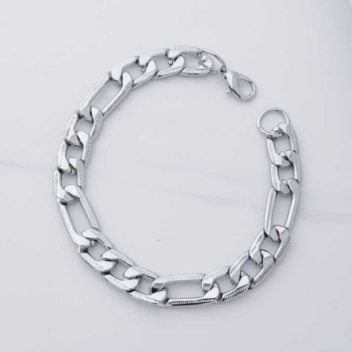 (21cm) Textured Figaro Chain Men's Bracelet Stainless Steel Rantai Gelang Pria Hypoallergenic