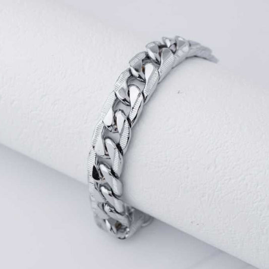 (21cm) Textured Chunky Curb Chain Men's Bracelet Stainless Steel Rantai Gelang Pria Hypoallergenic
