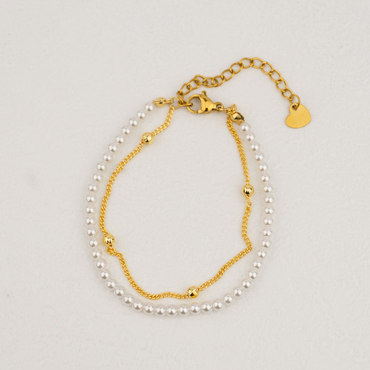 (16+6cm) Double Layer Shell Pearl Bracelet Stainless Steel PVD Gold Plated Gelang Mutiara Rantai Hypoallergenic