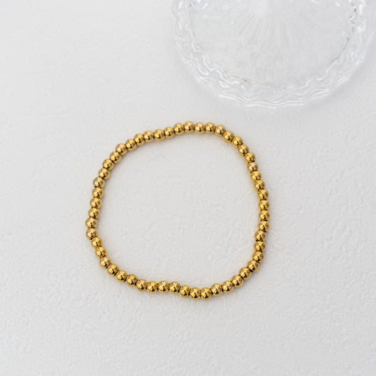(16cm) Simple Plain Adjustable Bracelet Full Beads Stainless Steel Gelang Manik Elastis Hypoallergenic