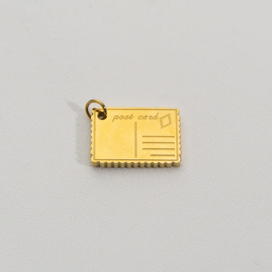 Post Card Pendant Stainless Steel PVD Gold Plated Liontin Kartu Pos Hypoallergenic