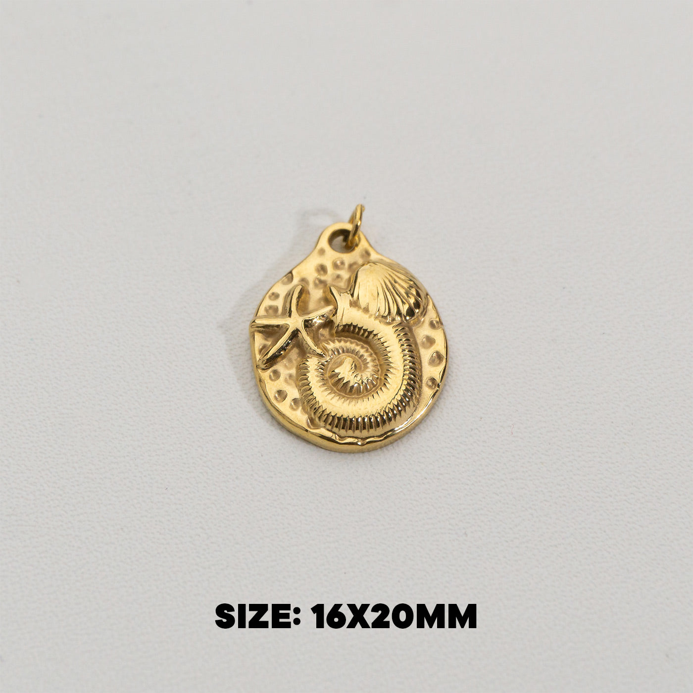 Hammered Spiral Seashell Pendant Stainless Steel PVD Gold Plated Liontin Kerang Spiral Hypoallergenic
