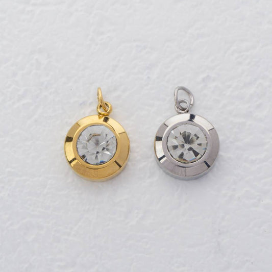 (0.9cm) Round Birthstone Charm Stainless Steel PVD Gold Plated Liontin Hati Bulan Lahir Bulat Hypoallergenic