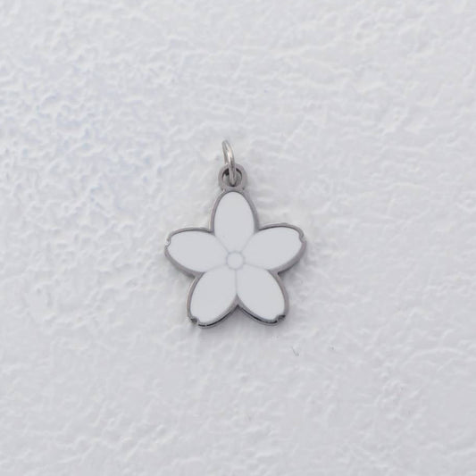 (14mm) White Cherry Blossom Flower Enamel Charm Stainless Steel PVD Gold Plated Liontin Bunga Sakura Putih Hypoallergenic