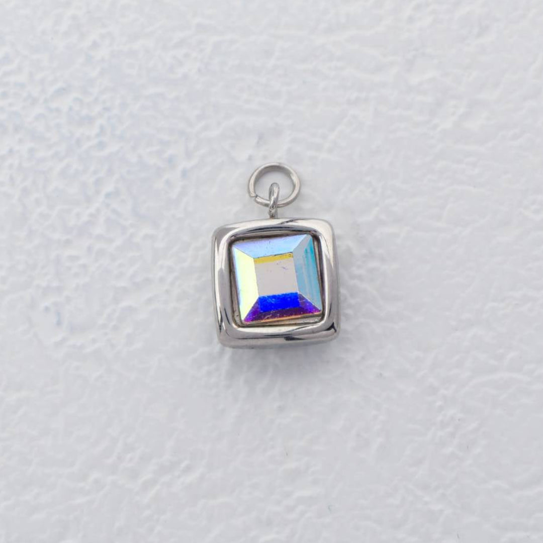 (12mm) Aurora Square Charms Stainless Steel PVD Gold Plated Liontin Kotak Aurora Hypoallergenic