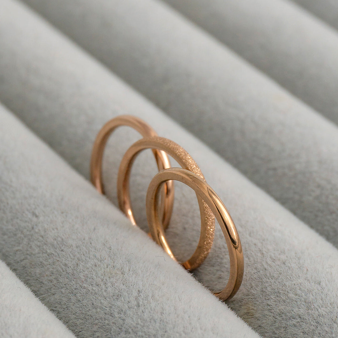 1 Set (3Pcs) Sandblast & Polished Thin Stackable Ring Stainless Steel PVD Gold Plated Cincin Polos Hypoallergenic