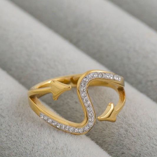Curved Wave & Arrow Bypass Ring Stainless Steel PVD Gold Plated Cincin panah Hypoallergenic