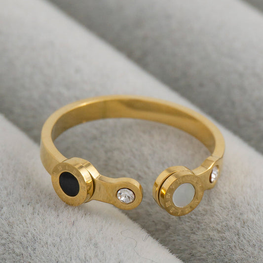 Numeral Open Cuff Ring Stainless Steel PVD Gold Plated Cincin Romawi Hypoallergenic