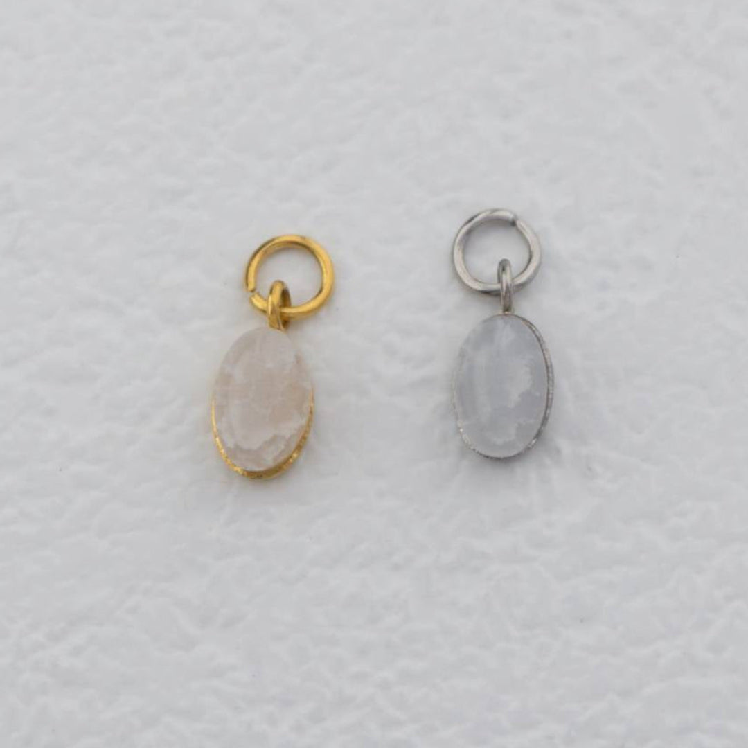 (9mm) Mini Oval Natural Gemstones Agate s Stainless Steel PVD Gold Plated Liontin Batu Alam Kecil Hypoallergenic