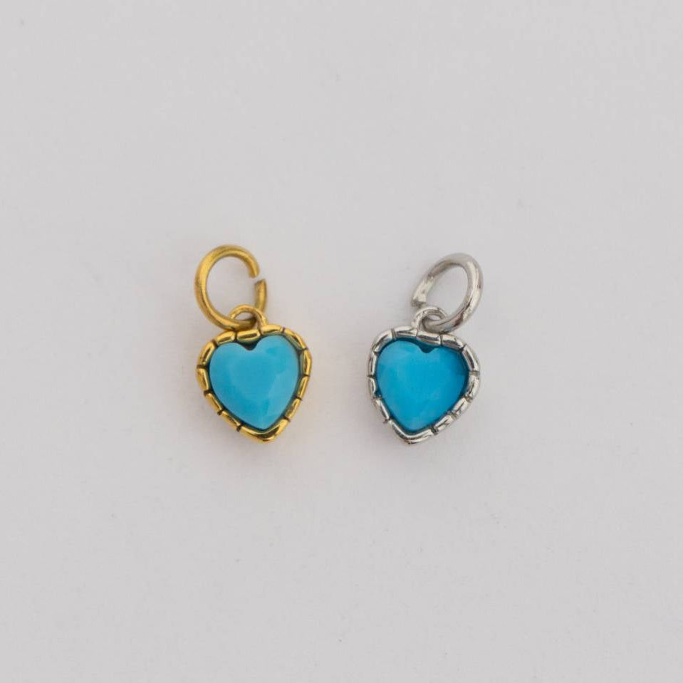 (6mm) Tiny Heart Birthstone Charm Stainless Steel PVD Gold Plated Liontin Hati Bulan Lahir Kecil Hypoallergenic