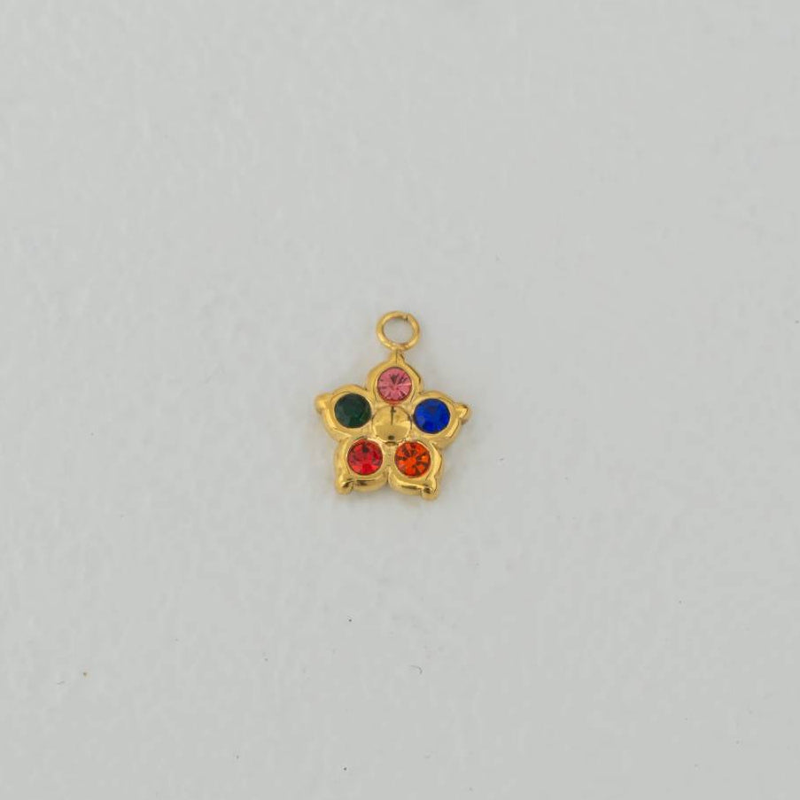 (1cm) Mini Colorful Flower Charm Stainless Steel PVD Gold Plated Liontin Bunga Warna-warni Hypoallergenic