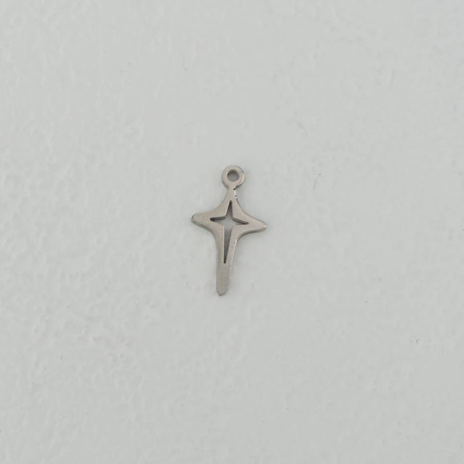 (1.4cm) Star Cross Charm Stainless Steel Liontin Bintang Salib Hypoallergenic