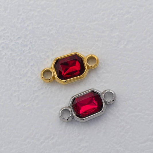(1.7cm) Red Green Radiant Cut Connector Stainless Steel PVD Gold Plated Liontin Konektor Persegi Merah Hijau Hypoallergenic