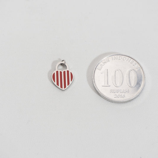 Red Stripe Heart Charm Stainless Steel PVD Gold Plated Liontin Gembok Hati Garis Merah Hypoallergenic