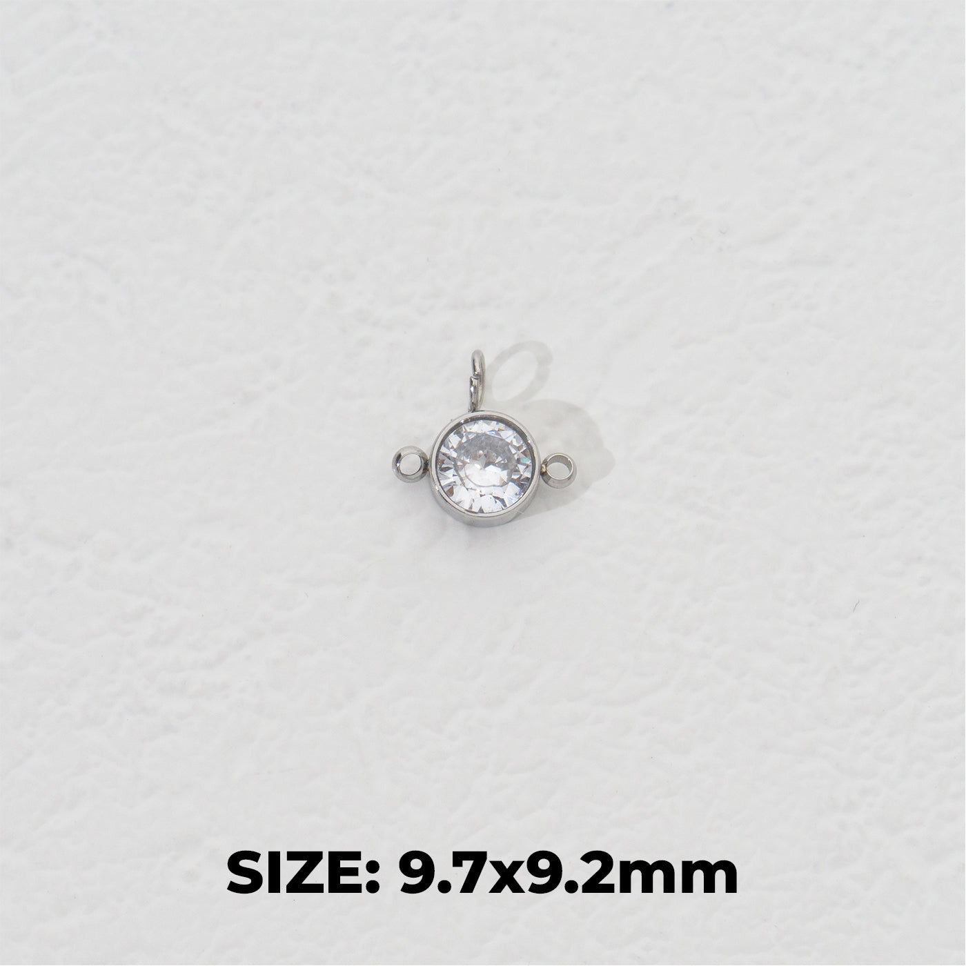 Silver Solitaire Round Connector Stainless Steel PVD Gold Plated Liontin Konektor Bulat Hypoallergenic