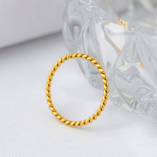 Minimalist Twisted Band Stackable Ring Stainless Steel PVD Gold Plated Cincin Ulir Hypoallergenic