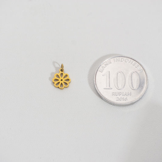 (7.4mm) Plain Daisy Flower Charm Stainless Steel PVD Gold Plated Liontin Bunga Aster Hypoallergenic