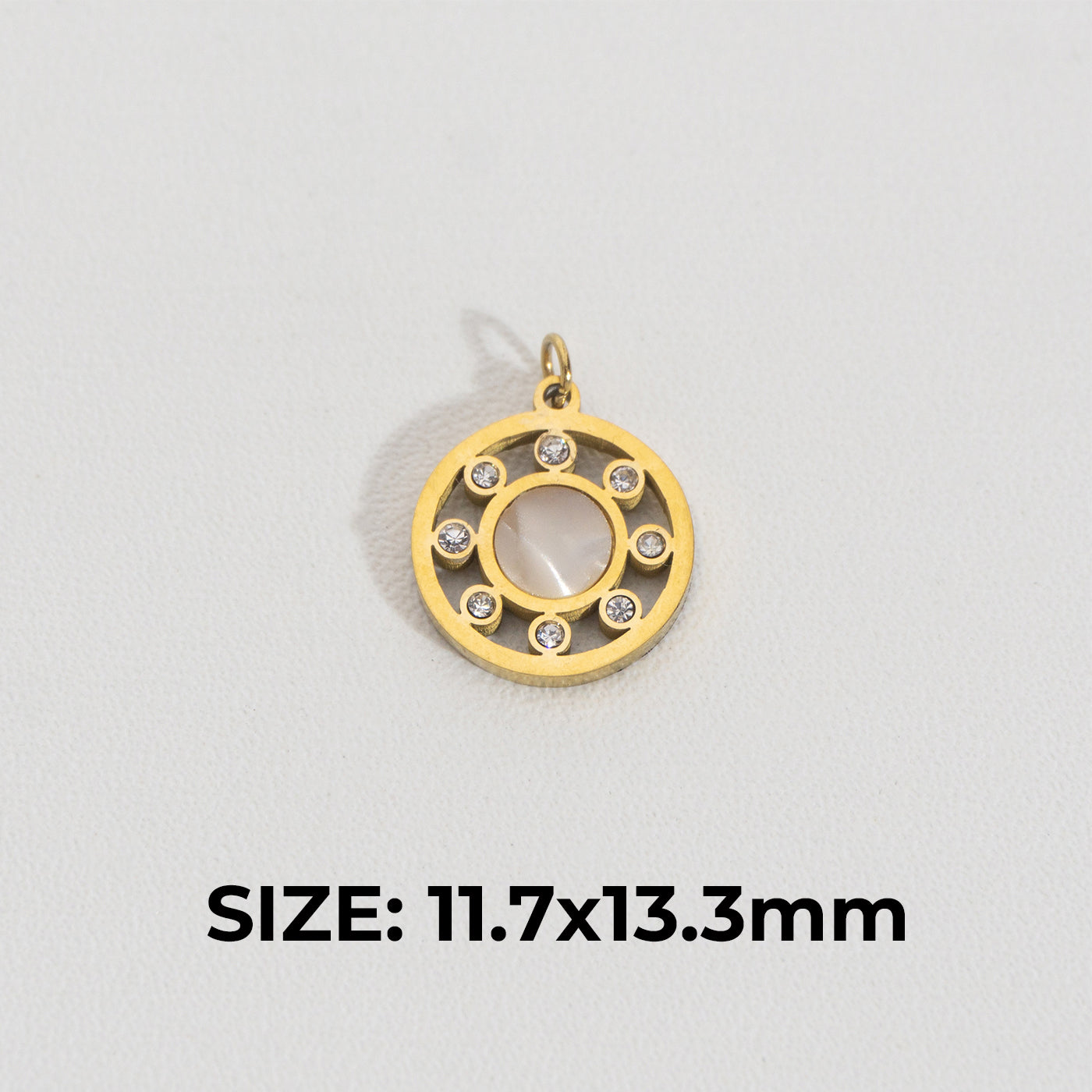 Vintage MOP Round Charm Stainless Steel PVD Gold Plated Liontin Bulat MOP Hypoallergenic