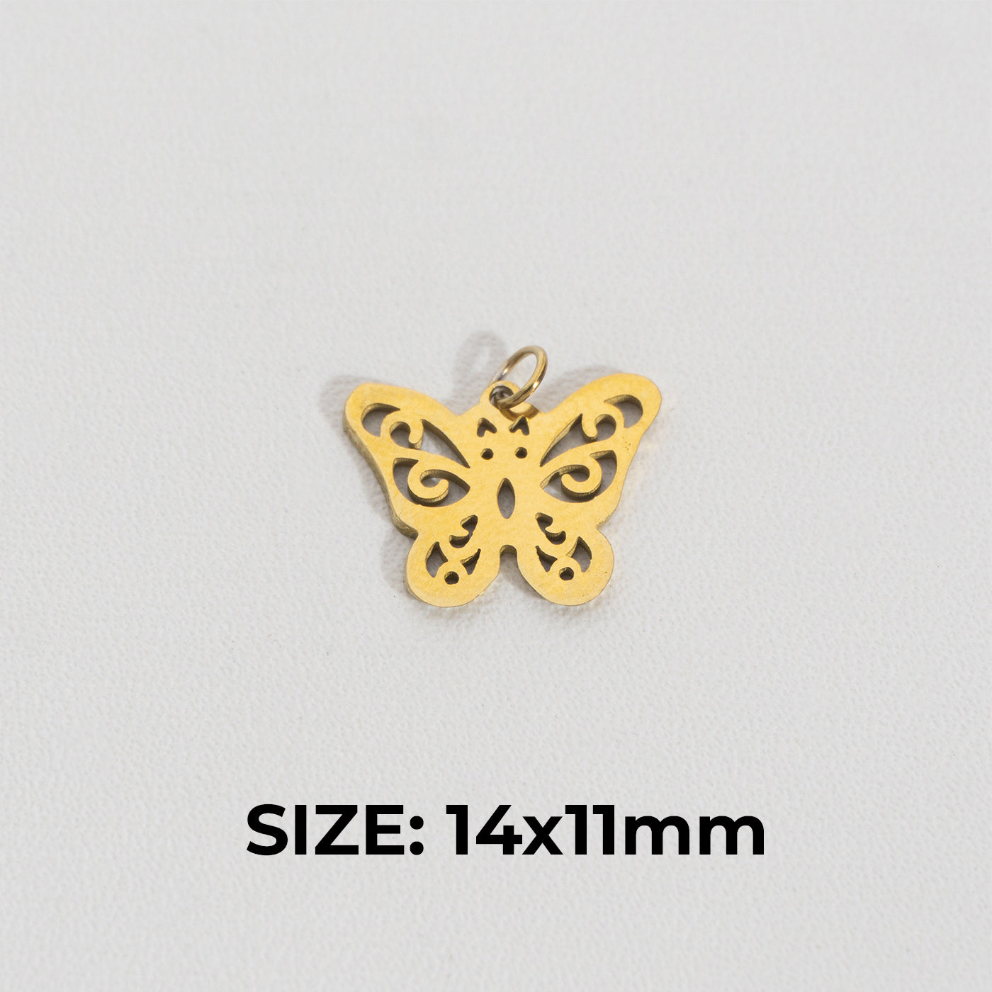 Engraved Butterfly Charm Stainless Steel PVD Gold Plated Liontin Kupu - Kupu Ukiran Hypoallergenic