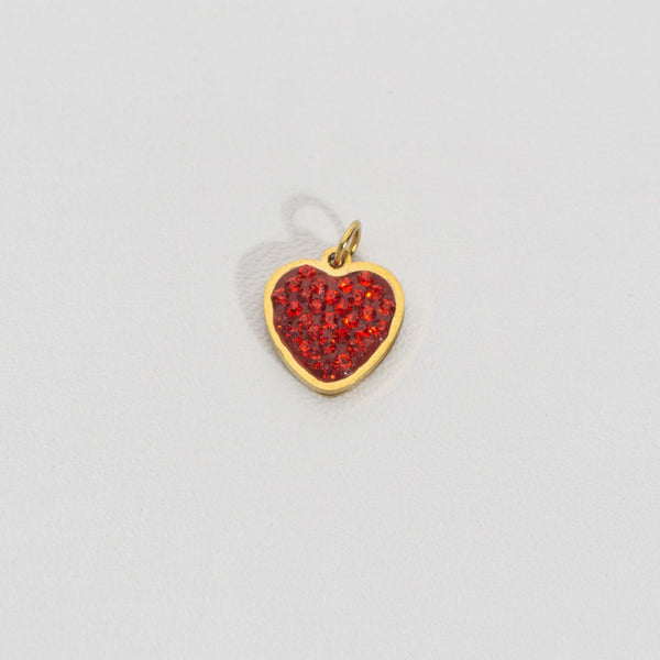 Sparkling Red Heart Charm Stainless Steel PVD Gold Plated Liontin Hati Merah Hypoallergenic