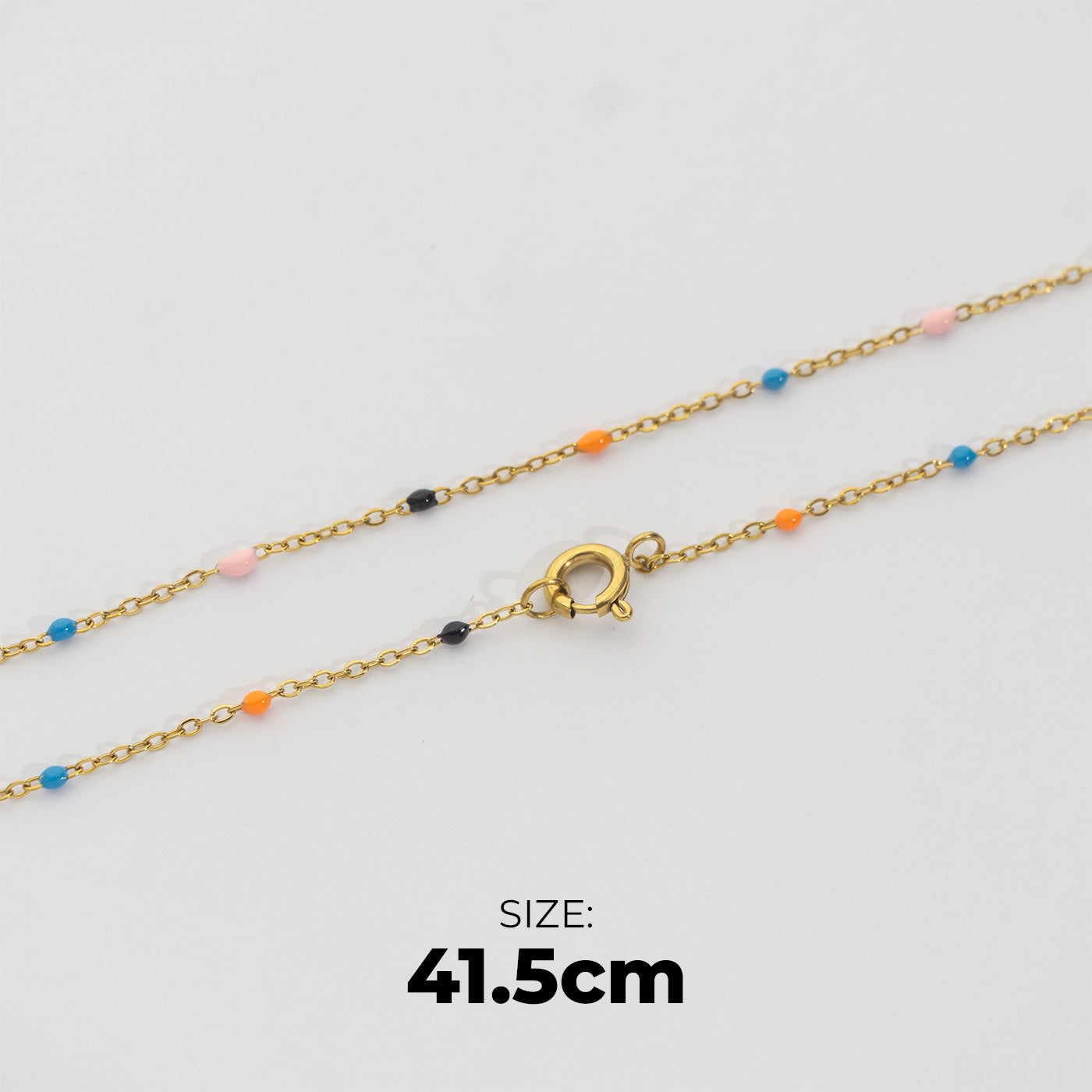 Rainbow Pastel Bead Chain Necklace Stainless Steel PVD Gold Plated Rantai Kalung Manik Pelangi Hypoallergenic