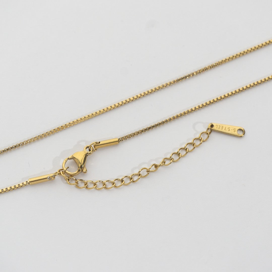 (47+4.5cm) Dainty Box Chain Necklace Stainless Steel PVD Gold Plated Rantai Kalung Itali Kaca Hypoallergenic