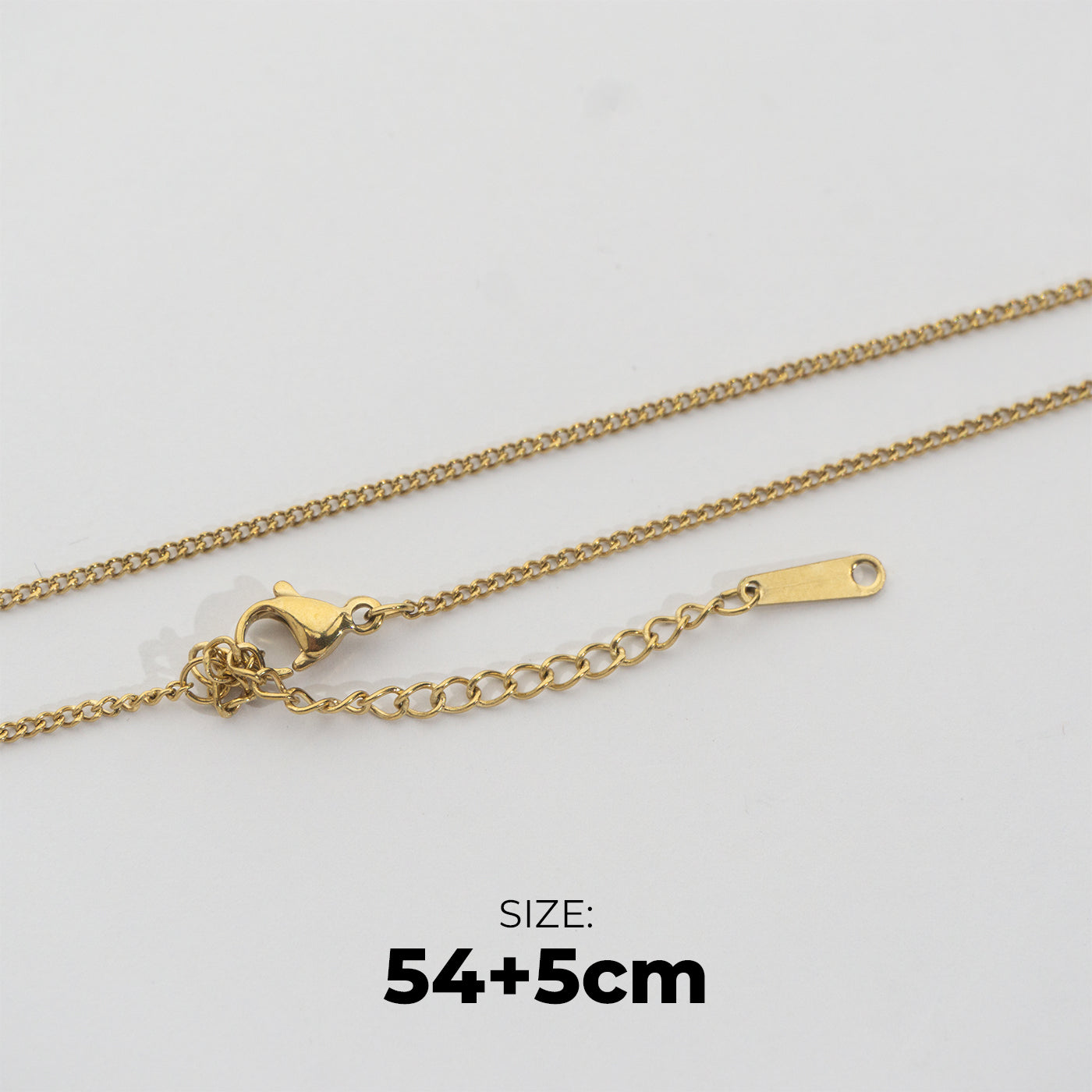 (54+5cm) Minimalist Curb Chain Necklace Stainless Steel PVD Gold Plated Rantai Kalung Pipih Hypoallergenic
