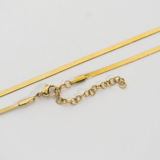 Sleek Snake Flat Chain Necklace Stainless Steel PVD Gold Plated Rantai Kalung Ular Pipih Hypoallergenic