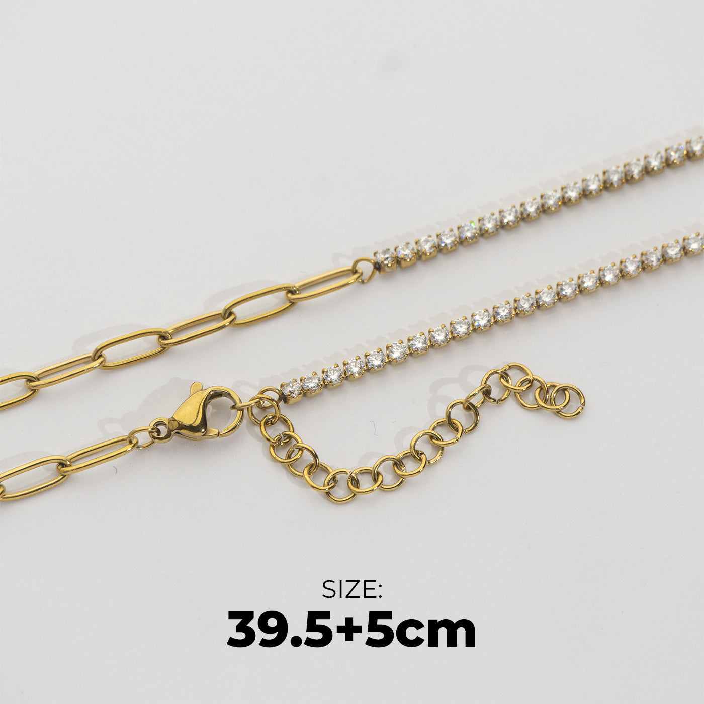 Asymmetric Tennis & Paperclip Chain Necklace Stainless Steel PVD Gold Plated Rantai Kalung 2 Model Hypoallergenic