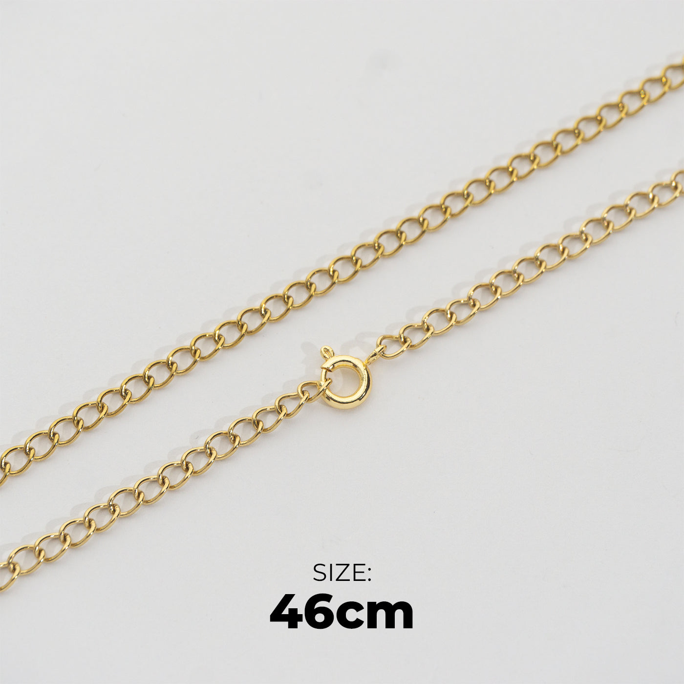 (46cm) Curb Chain Necklace Stainless Steel PVD Gold Plated Rantai Kalung Pipih Hypoallergenic