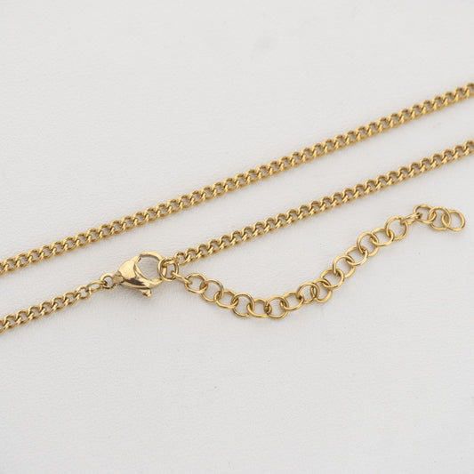 (2mm) Gold Curb Chain Necklace Stainless Steel PVD Gold Plated Rantai Kalung Hypoallergenic