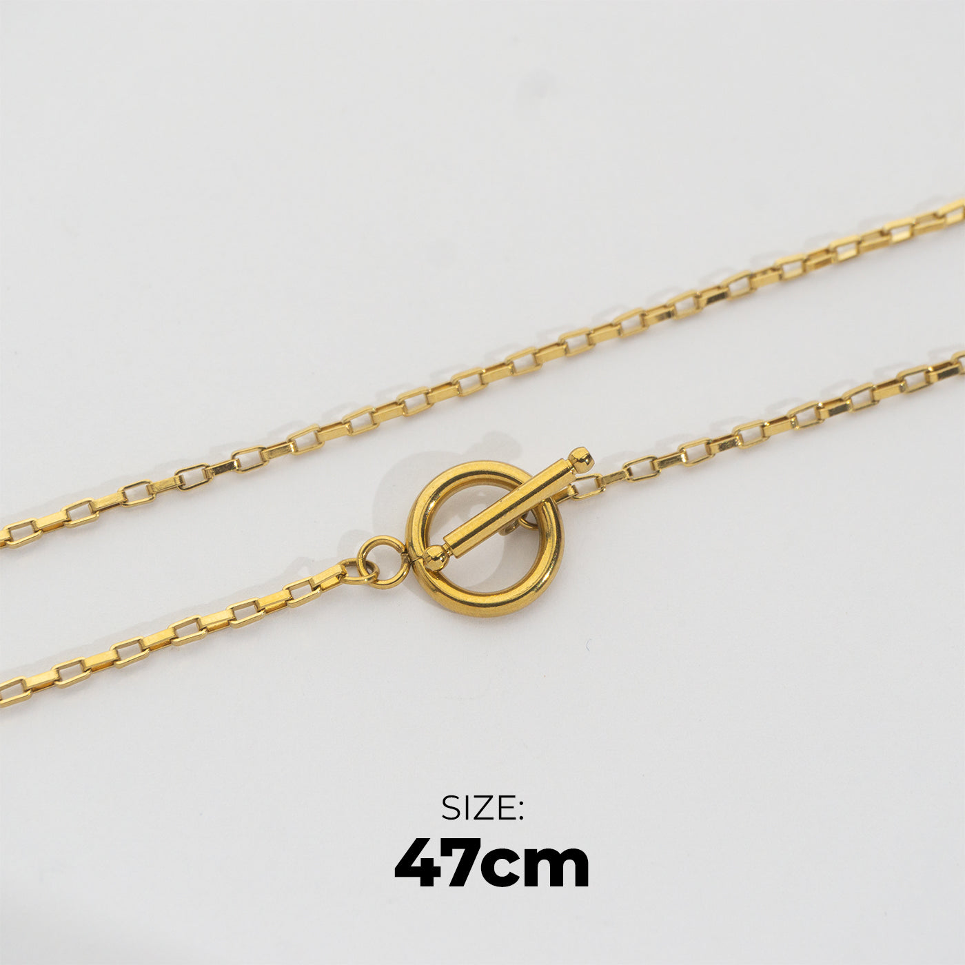 Minimalist Box Chain Toggle Necklace Stainless Steel PVD Gold Plated Rantai Kalung Itali Kaca Dengan Pengait Toggle Hypoallergenic