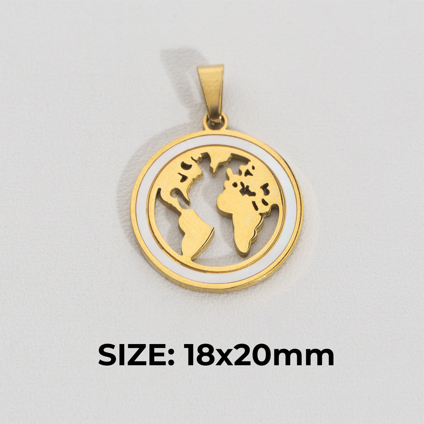 Round Globe Map Pendant Stainless Steel PVD Gold Plated Liontin Peta Hypoallergenic