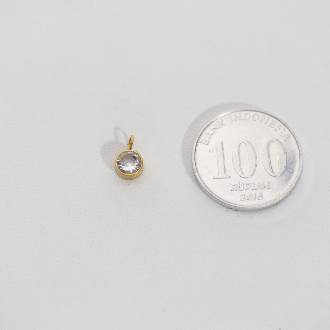 Tiny Sparkling Round Charm Stainless Steel PVD Gold Plated Liontin Bulat Hypoallergenic