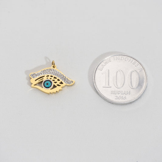 Unique Sparkling Evil Eye Pendant Stainless Steel PVD Gold Plated Liontin Mata Iblis Unik Hypoallergenic