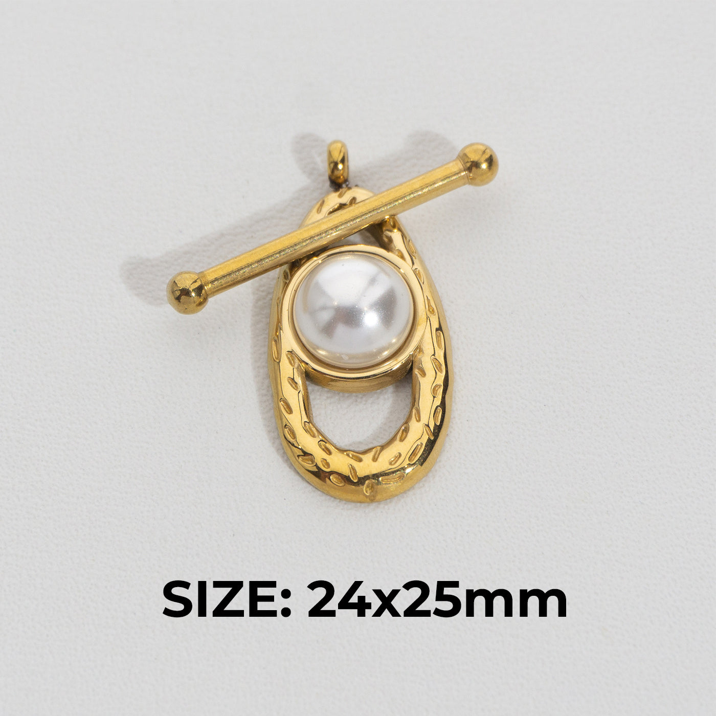 Hammered Oval Pearl Pendant Stainless Steel PVD Gold Plated Liontin Mutiara Hypoallergenic