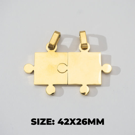 (42mm) Puzzle Set Relationship Couple Pendant Stainless Steel PVD Gold Plated Liontin Puzzle Persahabatan Hypoallergenic