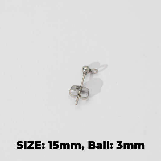 (5 Pair) 3mm Simple Plain Round Half Stud Earrings DIY Stainless Steel PVD Gold Plated Paku Anting Tusuk Setengah Jadi Hypoallergenic